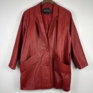 Vintage Charles Klein Leather Jacket Blazer Unisex 2XL Red Mid-Length Collar 80s